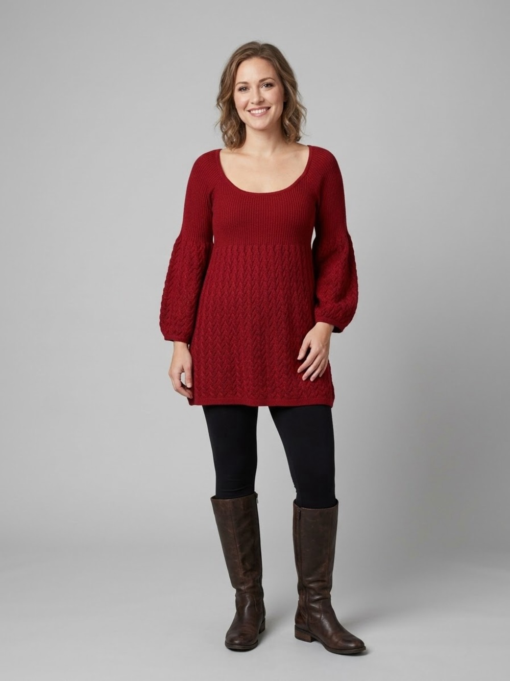 Mimi Chica Knit Scoop Neck Tunic Sweater balloon sleeves